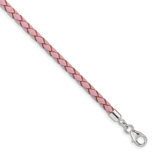14 Inch Ss Reflections Pink Leather Rh-Plated 14In W/2In Ext Choker/Wrap Bracelet