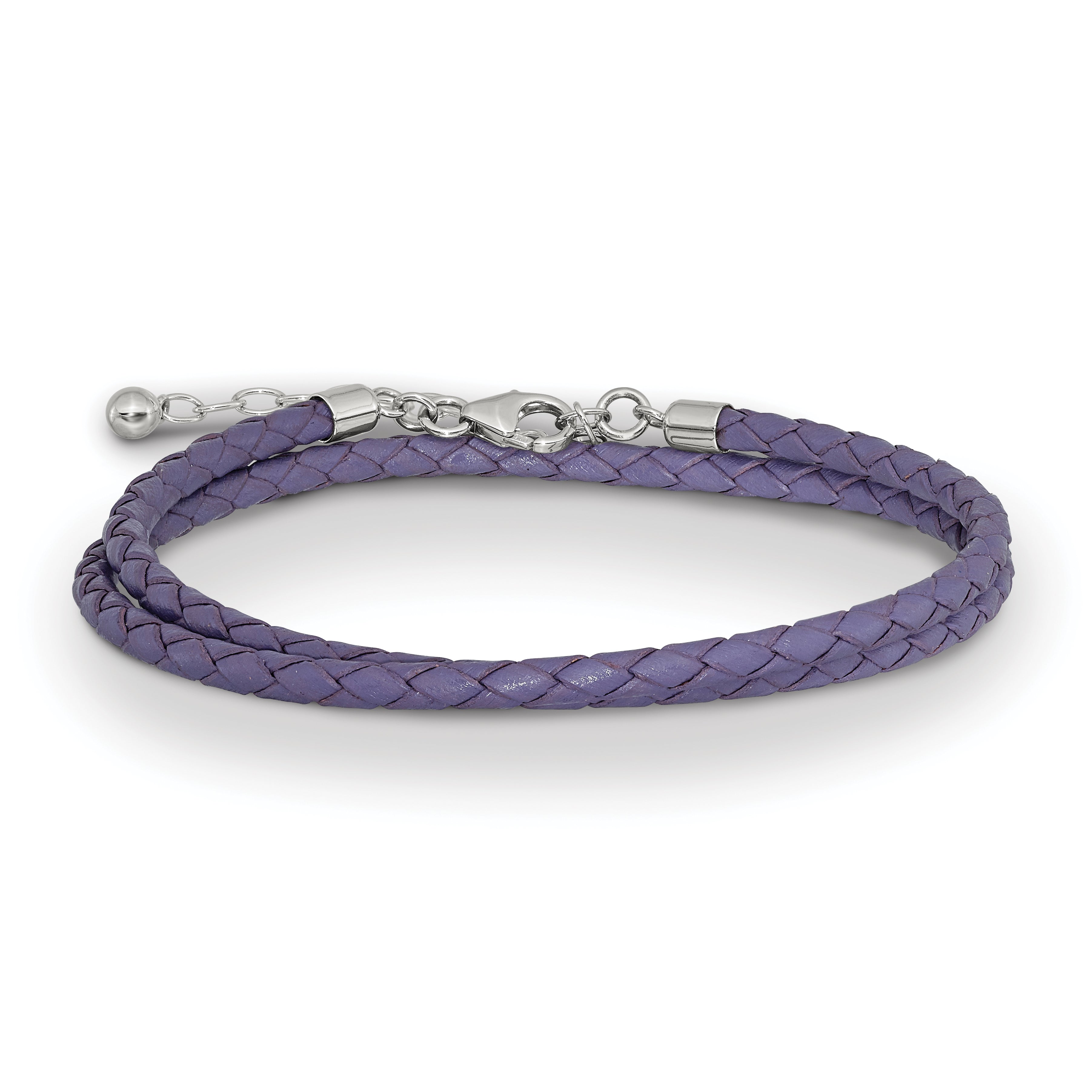 14 Inch Ss Reflections Purple Leather Rh-Plated 14In W/2In Ext Choker/Wrap Bracelet