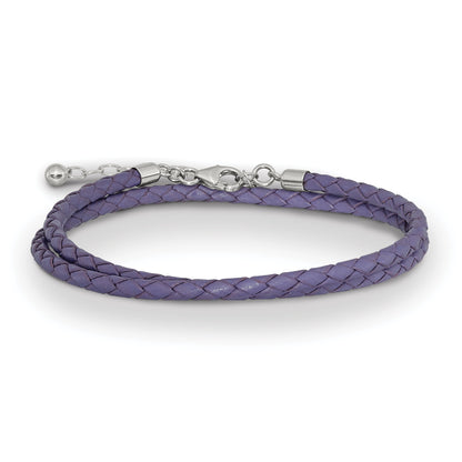14 Inch Ss Reflections Purple Leather Rh-Plated 14In W/2In Ext Choker/Wrap Bracelet