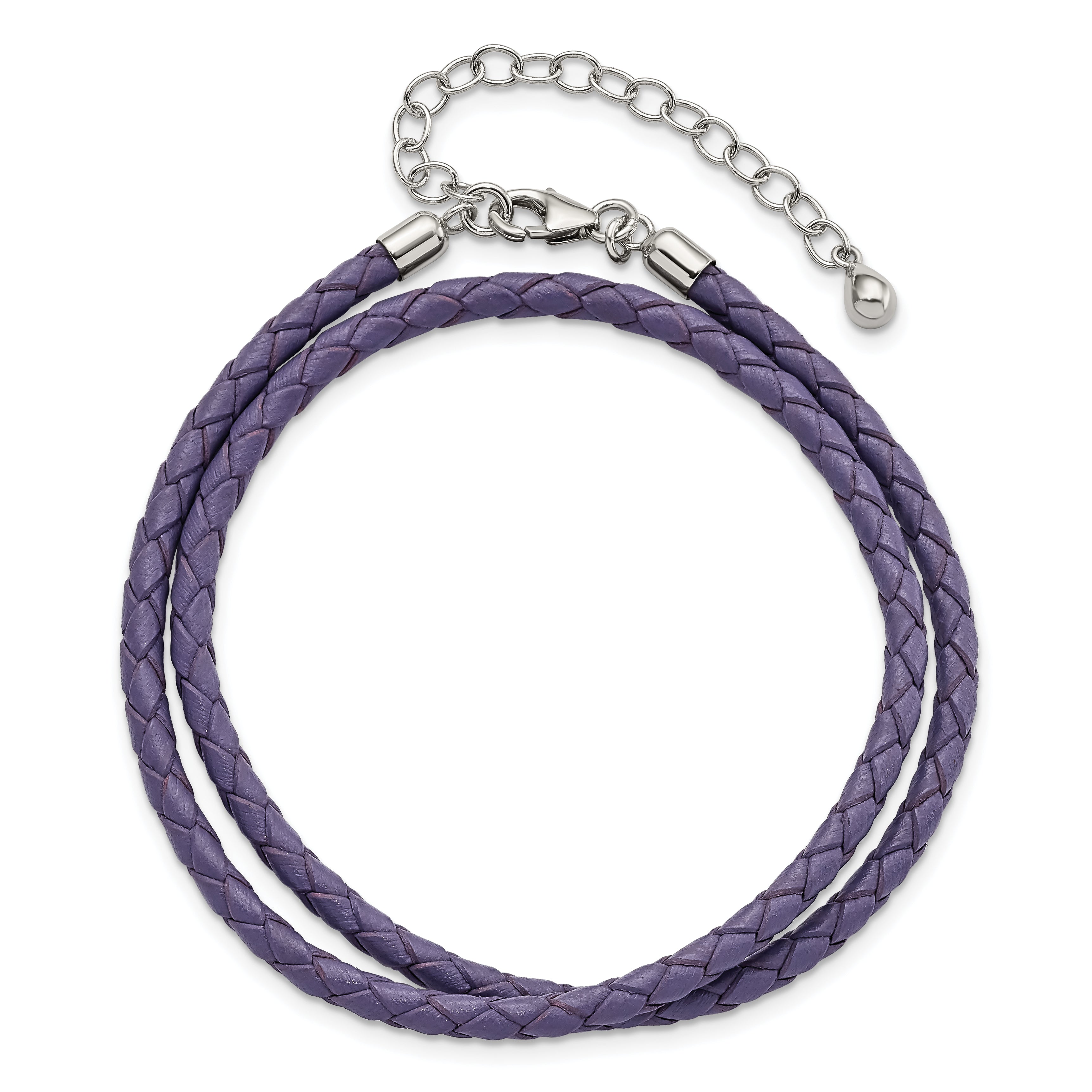 14 Inch Ss Reflections Purple Leather Rh-Plated 14In W/2In Ext Choker/Wrap Bracelet