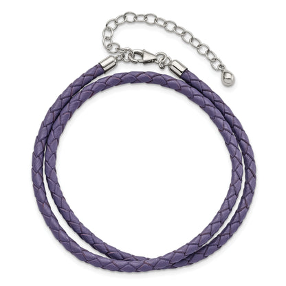 14 Inch Ss Reflections Purple Leather Rh-Plated 14In W/2In Ext Choker/Wrap Bracelet
