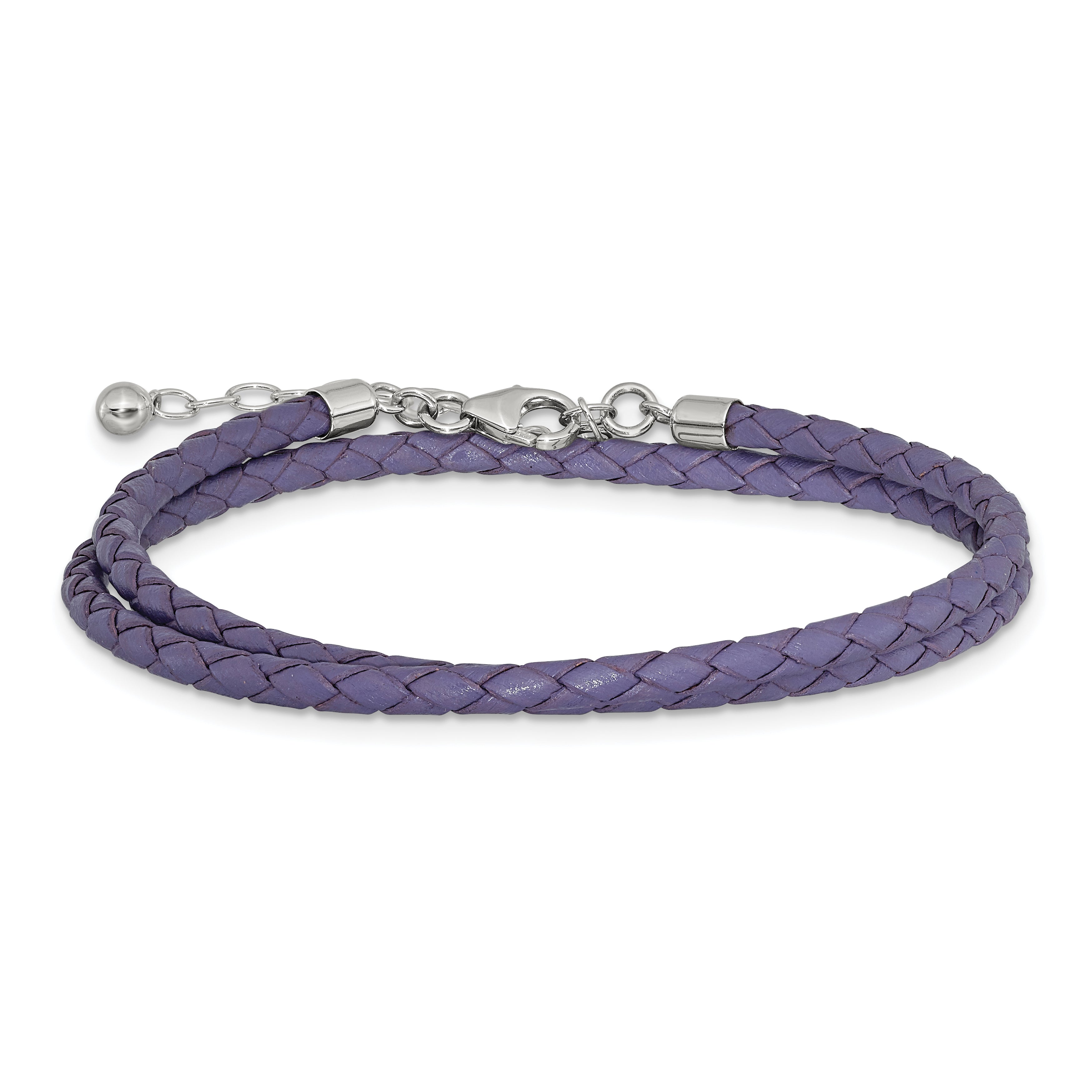 14 Inch Ss Reflections Purple Leather Rh-Plated 14In W/2In Ext Choker/Wrap Bracelet