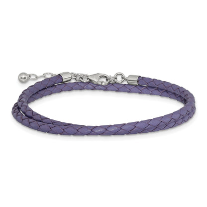 14 Inch Ss Reflections Purple Leather Rh-Plated 14In W/2In Ext Choker/Wrap Bracelet