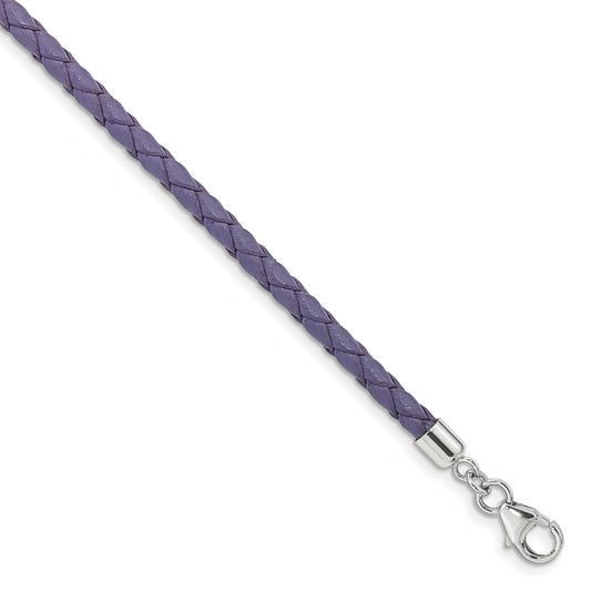 14 Inch Ss Reflections Purple Leather Rh-Plated 14In W/2In Ext Choker/Wrap Bracelet