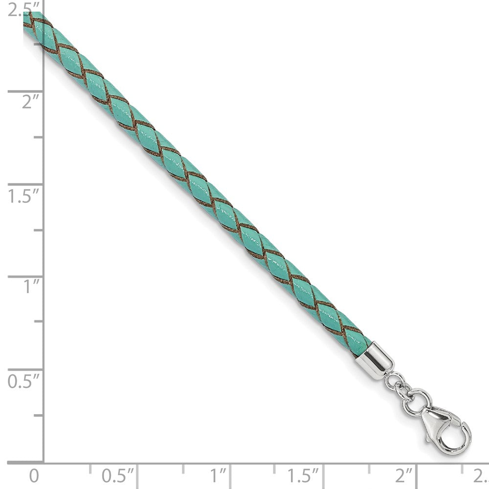 Sterling Silver Reflections Teal Leather Rhodium-Plated 14 Inch With A 2 Extention Choker/Wrap Bracelet