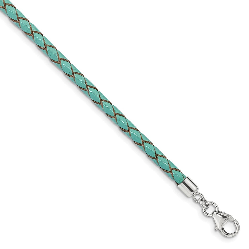 Sterling Silver Reflections Teal Leather Rhodium-Plated 14 Inch With A 2 Extention Choker/Wrap Bracelet