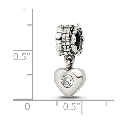 Sterling Silver Reflections Cz Heart Dangle Bead