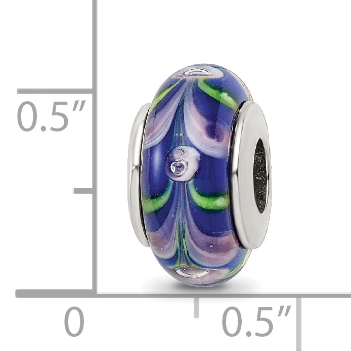 Sterling Silver Reflections Blue/Pink Hand-Blown Glass Bead