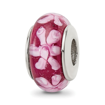 Sterling Silver Reflections Purple Floral Hand-Blown Glass Bead