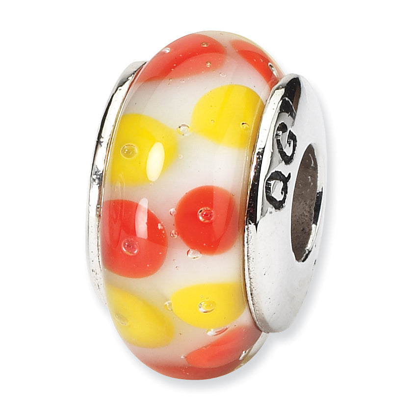 Sterling Silver Reflections Red/White Hand-Blown Glass Bead