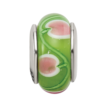 Sterling Silver Reflections Green/Pink Hand-Blown Glass Bead