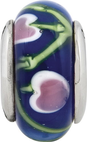 Sterling Silver Reflections Blue/Pink Hand-Blown Glass Bead