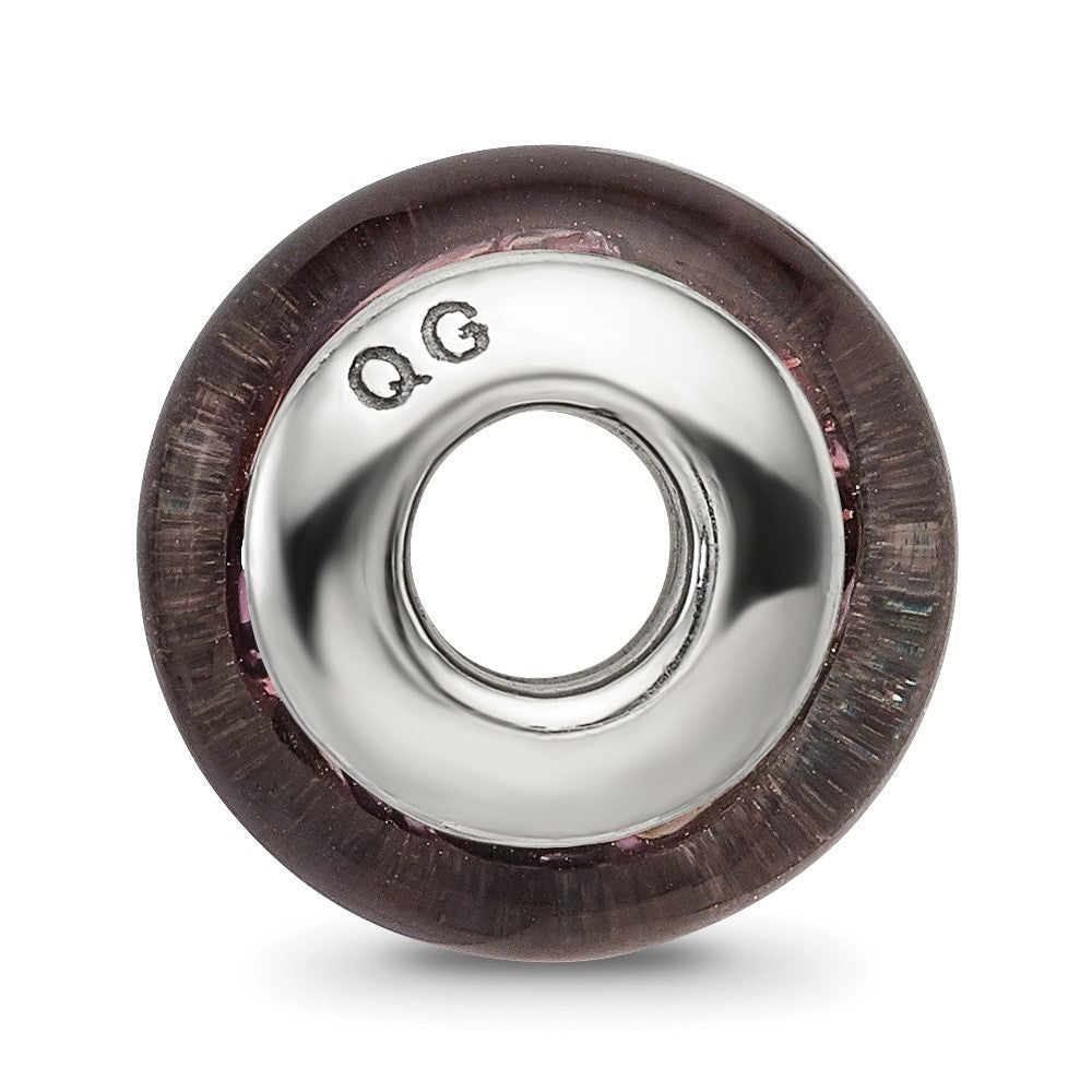 Sterling Silver Reflections Black/Pink Hand-Blown Glass Bead