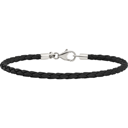 7 Inch Sterling Silver Reflections Black Leather Bead Bracelet