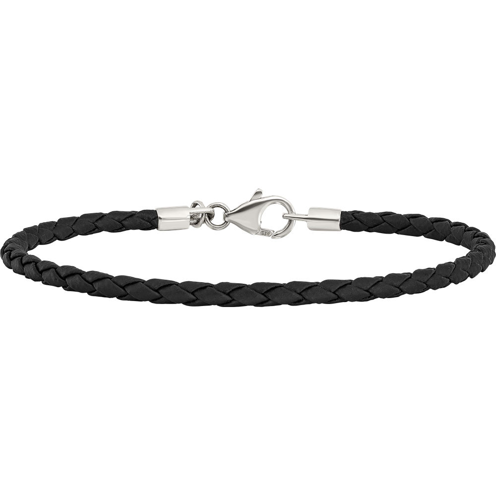 8.5 Inch Sterling Silver Reflections Black Leather Bead Bracelet