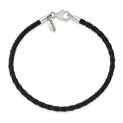 6.75 Inch Sterling Silver Reflections Black Leather Bead Bracelet