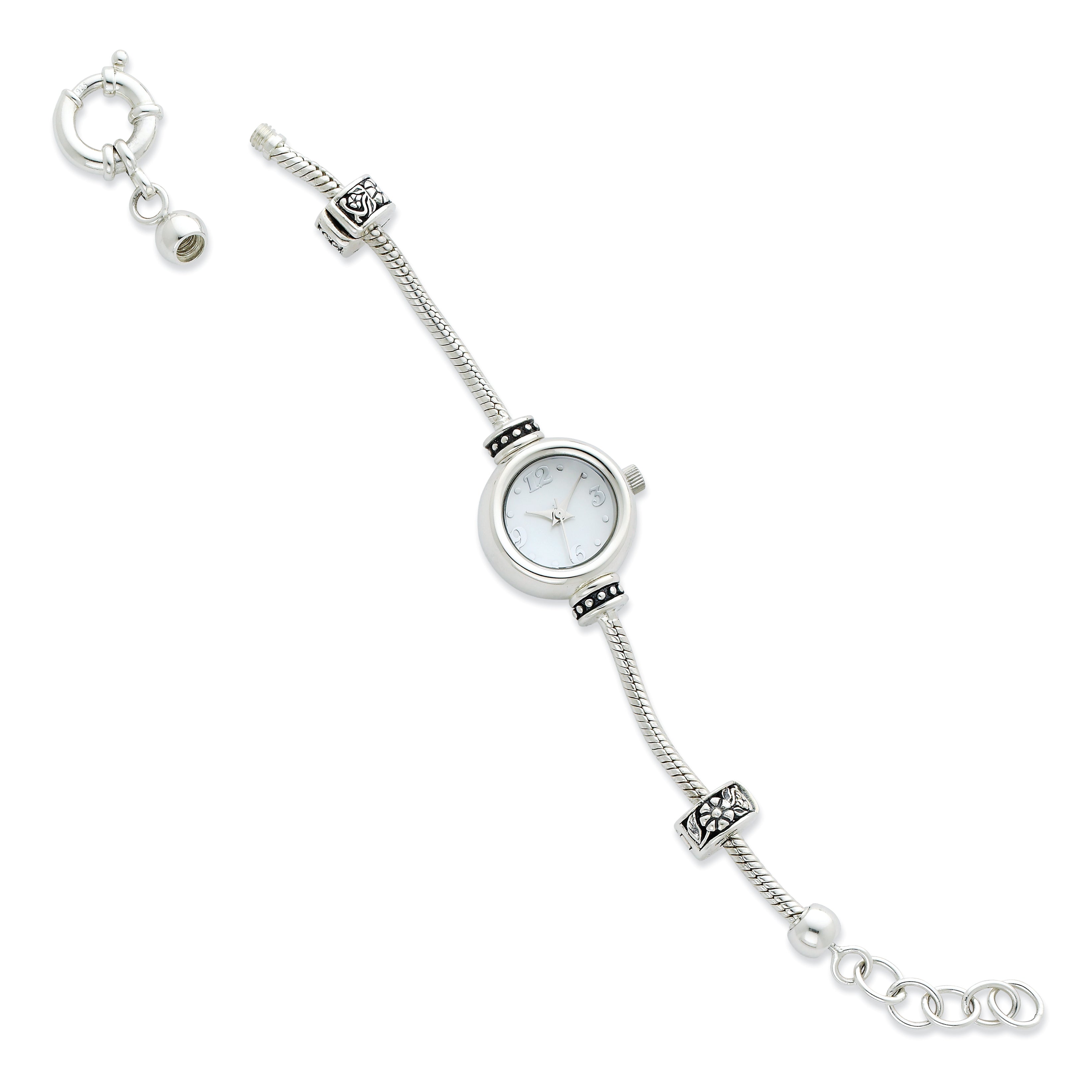Sterling Silver Round Face Reflections Watch Starter Bracelet