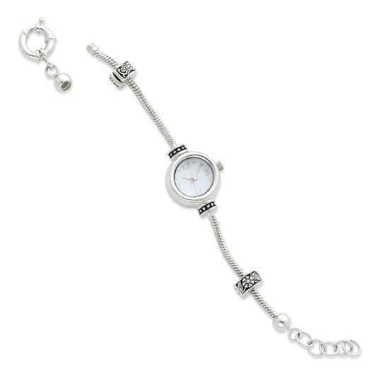 Sterling Silver Round Face Reflections Watch Starter Bracelet