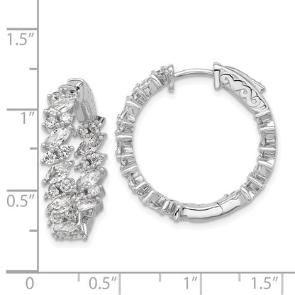 Sterling Silver Rhodium-Plated CZ in and Out Hinged Hoop Earrings