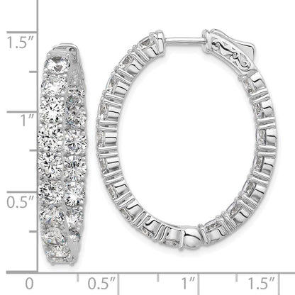 Sterling Silver Rhodium-Plated CZ in and Out Hinged Hoop Earrings