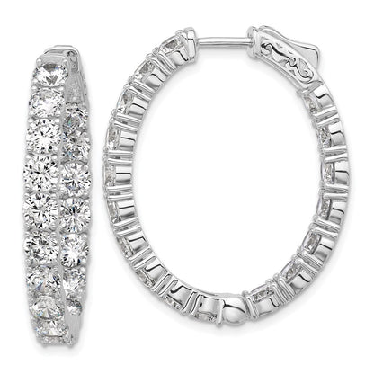 Sterling Silver Rhodium-Plated CZ in and Out Hinged Hoop Earrings