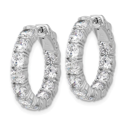 Sterling Silver Rhodium-Plated CZ in and Out Hinged Hoop Earrings