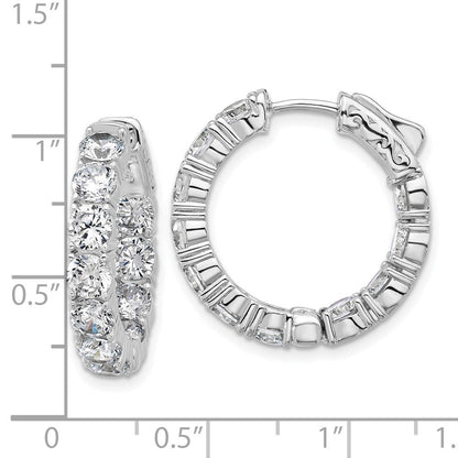 Sterling Silver Rhodium-Plated CZ in and Out Hinged Hoop Earrings