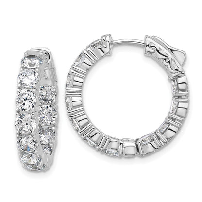 Sterling Silver Rhodium-Plated CZ in and Out Hinged Hoop Earrings