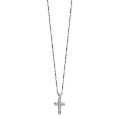 Sterling Silver Rhodium-Plated CZ 16in w/2in Ext. Cross Necklace