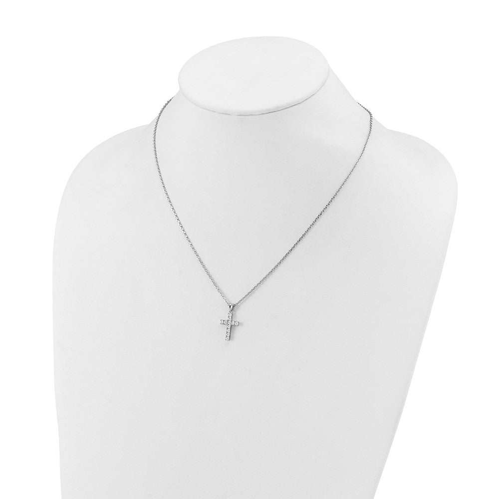 Sterling Silver Rhodium-Plated CZ 16in w/2in Ext. Cross Necklace