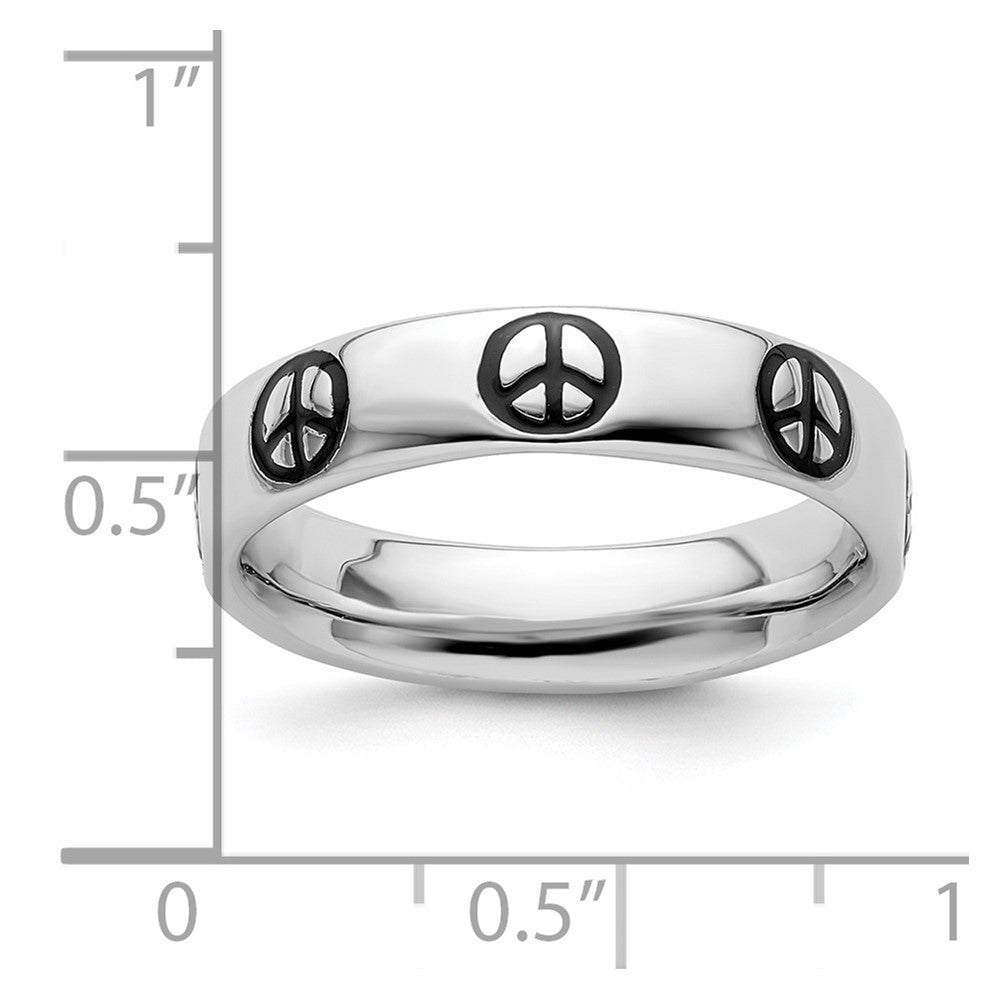 Sterling Silver Stackable Expressions Polished Enameled Peace Sign Ring