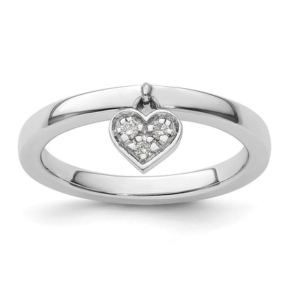 Sterling Silver Stackable Expressions Dangle Heart Diamond Ring