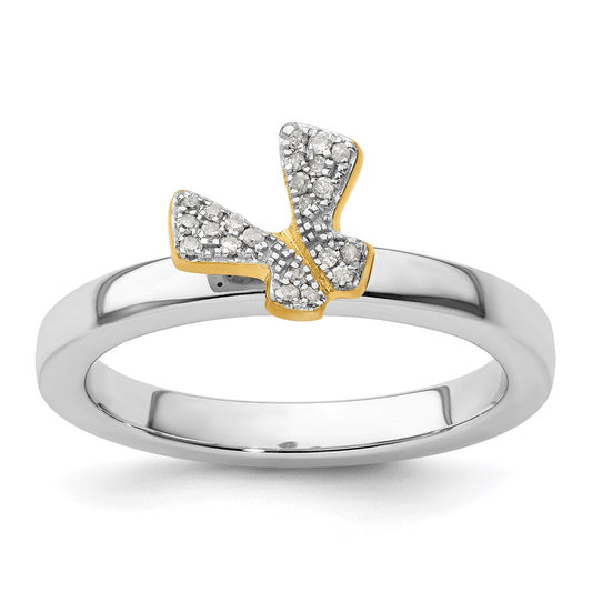 Sterling Silver Stackable Expressions Gold Plate Butterfly Diamond Ring