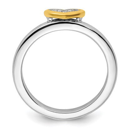Sterling Silver Stackable Expressions Gold Plated Heart Diamond Ring