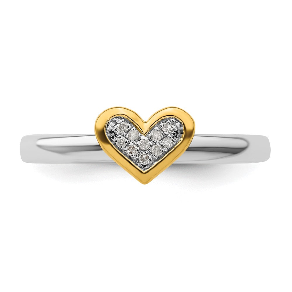 Sterling Silver Stackable Expressions Gold Plated Heart Diamond Ring
