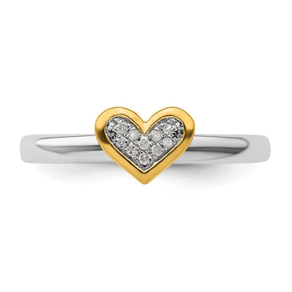 Sterling Silver Stackable Expressions Gold Plated Heart Diamond Ring