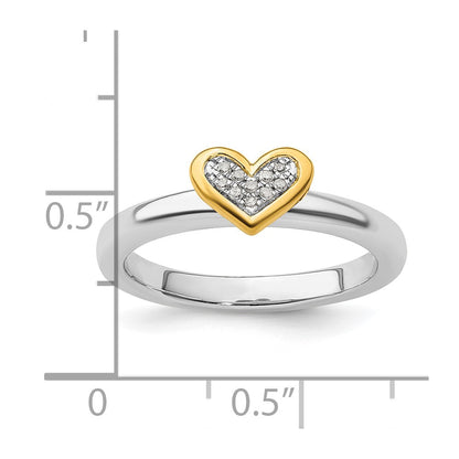 Sterling Silver Stackable Expressions Gold Plated Heart Diamond Ring