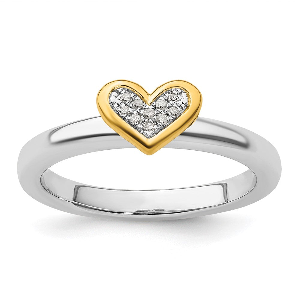 Sterling Silver Stackable Expressions Gold Plated Heart Diamond Ring