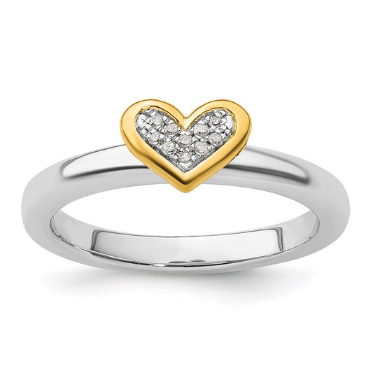 Sterling Silver Stackable Expressions Gold Plated Heart Diamond Ring