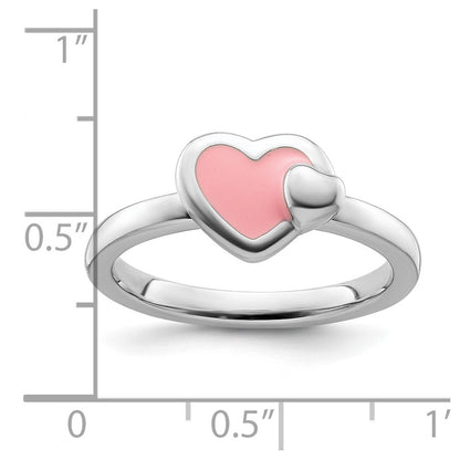 Sterling Silver Stackable Expressions Polished Pink Enameled Heart Ring