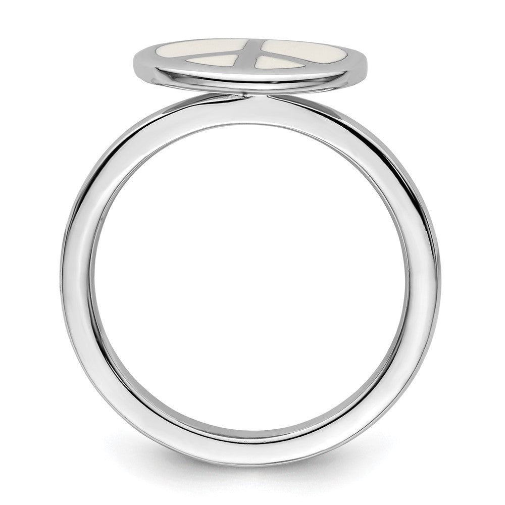 Sterling Silver Ss Stackable Expressions Polished White Enameled Peace Sign Ring