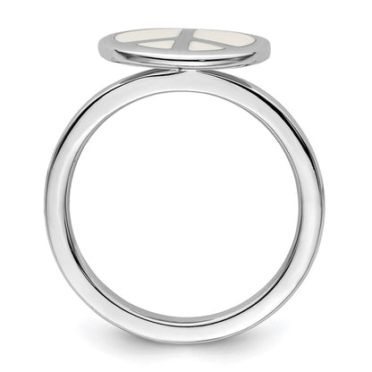Sterling Silver Ss Stackable Expressions Polished White Enameled Peace Sign Ring
