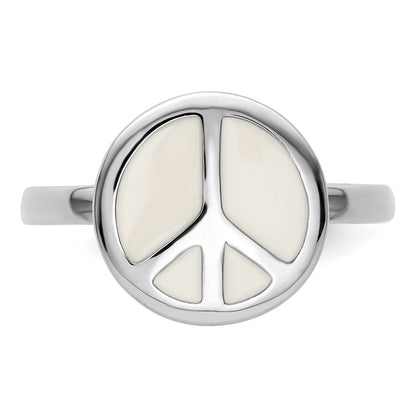 Sterling Silver Ss Stackable Expressions Polished White Enameled Peace Sign Ring