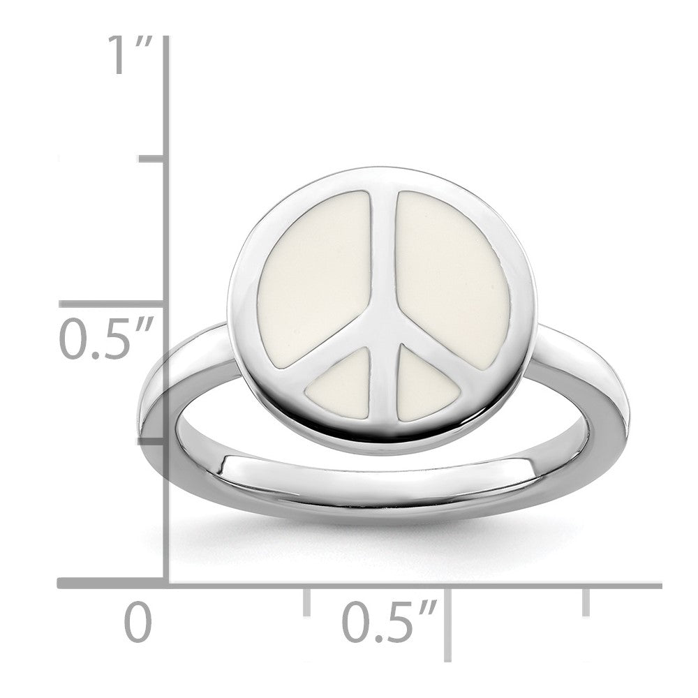 Sterling Silver Ss Stackable Expressions Polished White Enameled Peace Sign Ring