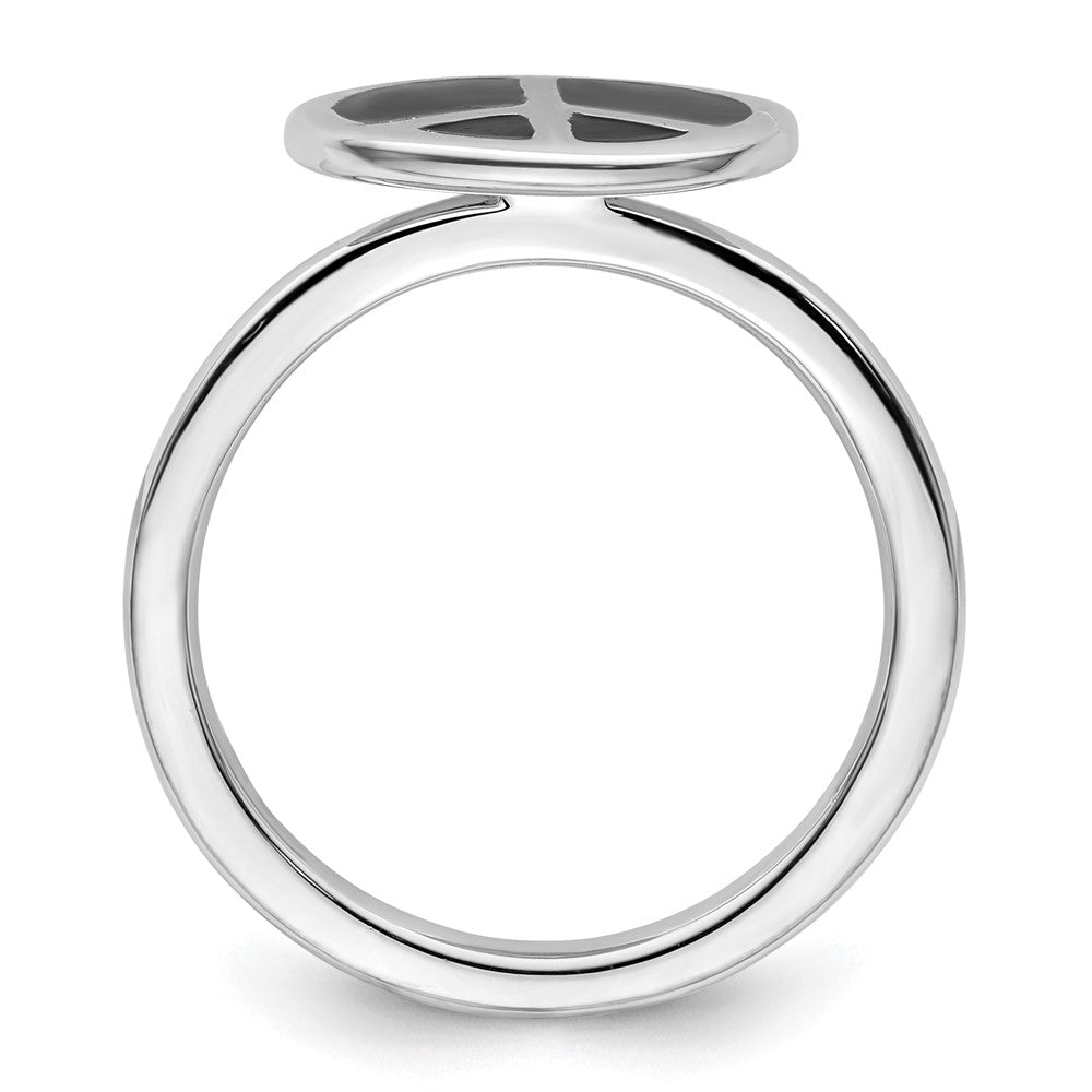 Sterling Silver Ss Stackable Expressions Polished Black Enameled Peace Sign Ring