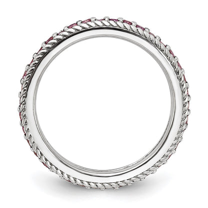 Sterling Silver Stack Exp Polished Created Pink Sapphire Eternity
