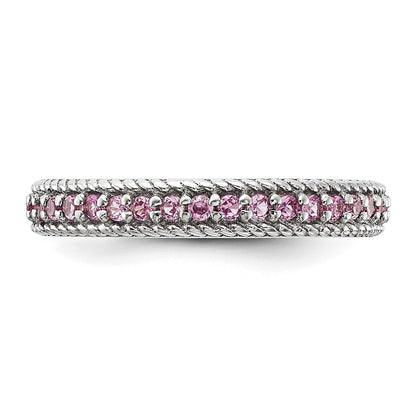 Sterling Silver Stack Exp Polished Created Pink Sapphire Eternity