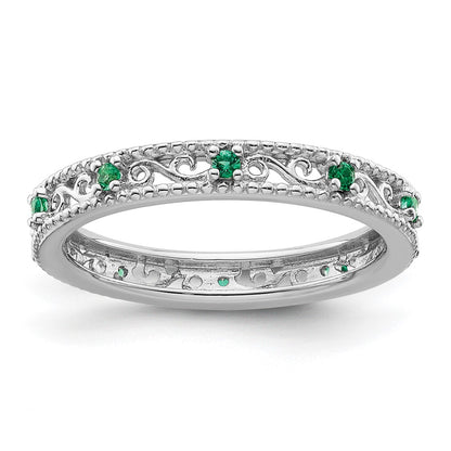 Sterling Silver Stackable Expressions Created Emerald Ring