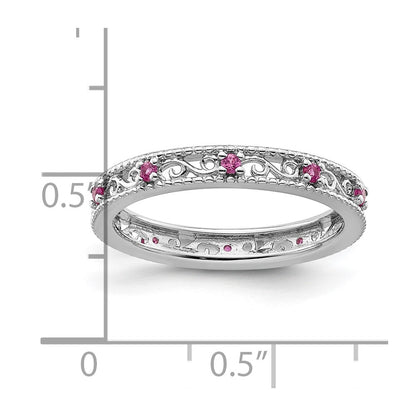 Sterling Silver Stackable Expressions Created Pink Sapphire Ring