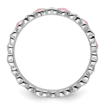 Sterling Silver Stackable Expressions Pink & White Enamel Heart Ring